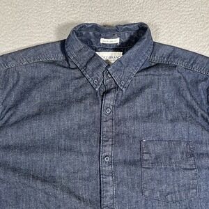 Lucky Brand Shirt Mens Large Blue Denim Indigo Pocket Casual Preppy Button Up